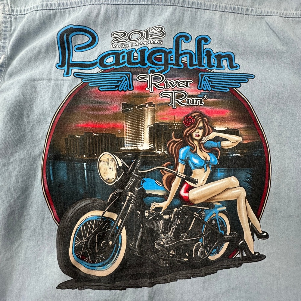 Laughlin River Run 2013 Biker Shirt Mens L Denim Cutoff Sleeveless Motorcycle
